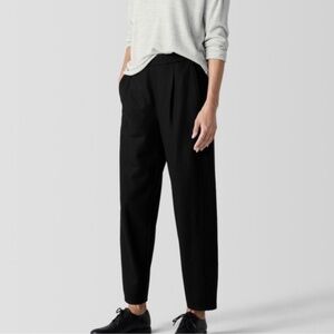 Eileen Fisher Black Pleated Lantern 100% Boiled Wool Pants Women’s Sz L